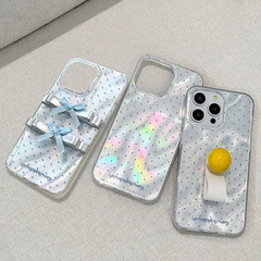 適用iPhone15手機殼14promax藍波點殼鐳射銀蘋果16保護套創意女款