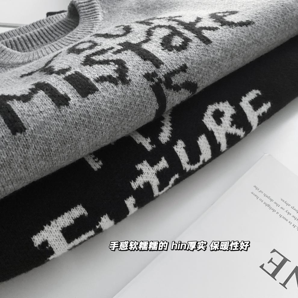 慵懒风字母毛衣女 设计感宽松软糯圆领针织衫日系柔软保暖打单衫