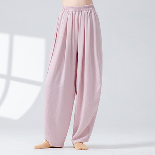 Cotton and Linen Zen Pilates Yoga Cuffed Lantern Pants for Women with Loose Modern Dance Pants and Yoga Flowing Practice Pants