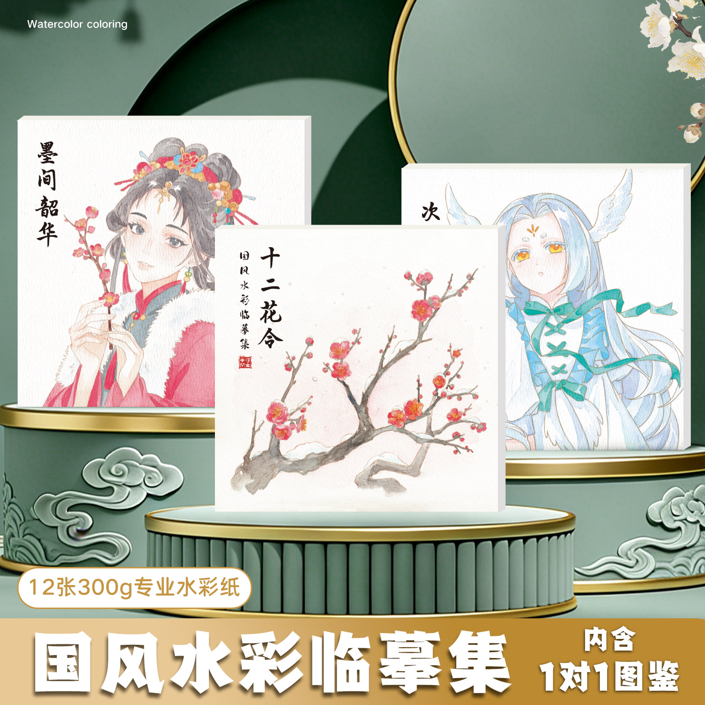 国风水彩临摹集花卉手绘线稿填色棉浆细纹纸加厚上色国画古风绘本