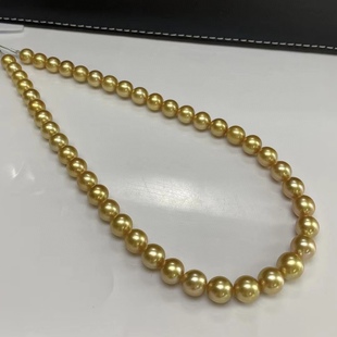 Natural high quality strong tea gold pearl necklace 9-10mm nearly round almost flawless extra strong light silver buckle