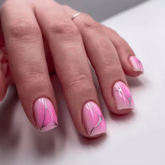 Short blush gradient nail art silver holographic nails fake nails finished product available for wholesale wear nails