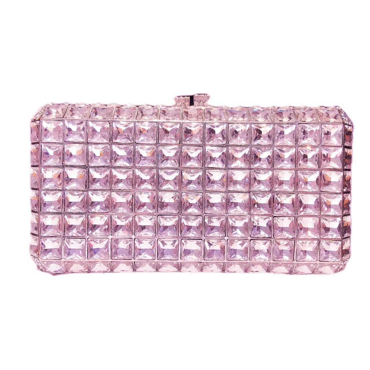Fuente transfronteriza de cristal sólido con diamantes bolsas de banquete de maquillaje cuadrada horizontal bolsas de banquete de mano embrague duro