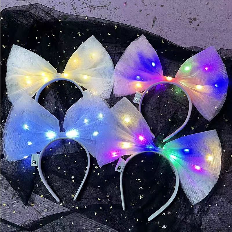 Luminous oversized bow headband female French style personality Internet celebrity fabric mesh exaggerated photo photo flash headband