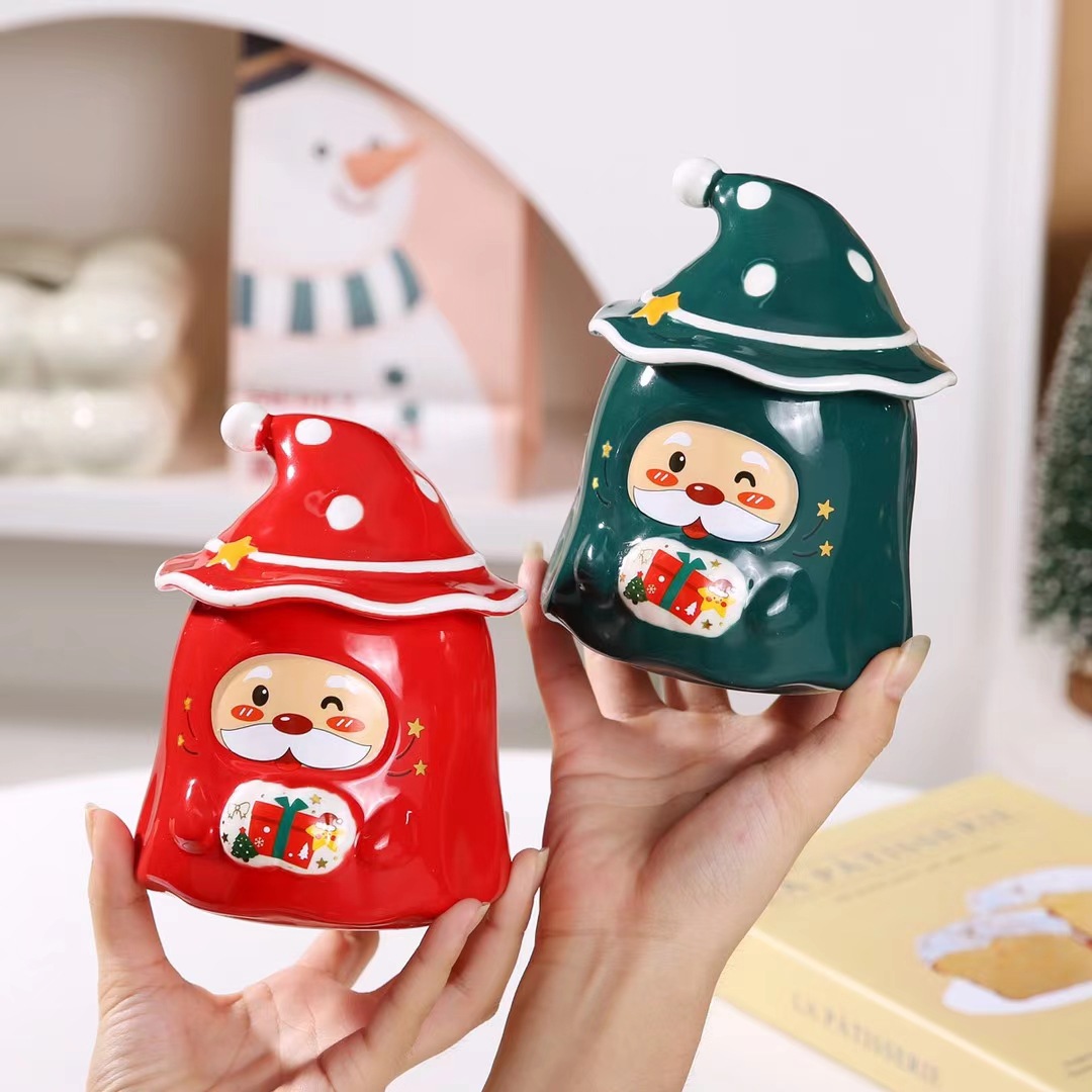 Santa Claus mágica creativa taza de regalo de mano transfronteriza taza de cerámica taza de agua taza de café de pareja con taza de cuchara cubierta