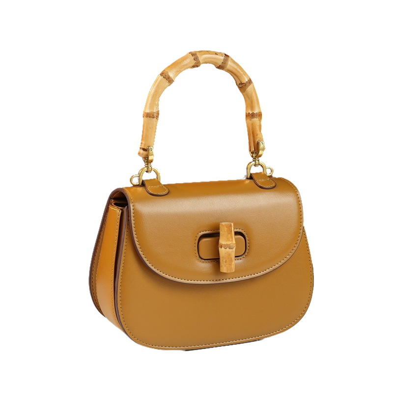 Bamboo Joint Handle Handbag Retro Saddle Bag Genuine Leather Women's Bag 2025 New Arrival Luxury Small Shoulder Crossbody Bag - Thumbnail 5