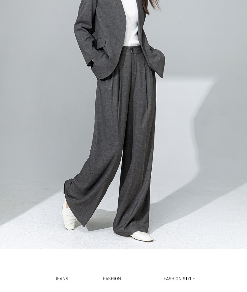 Áo blazer nữ cổ V len TR cao cấp dáng suông công sở — Quần màu xám 73144113 chi tiết 20