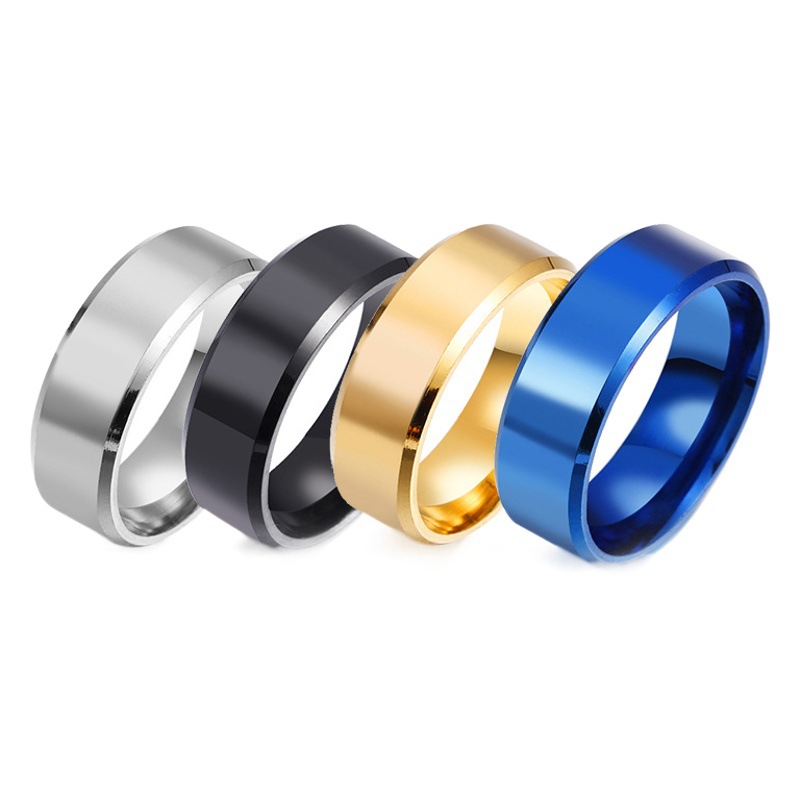 Cross-Border European and American Popular 8mm Glossy Stainless Steel Men's Ring Wedding Ring Simple Fashion Jewelry Factory Jewelry