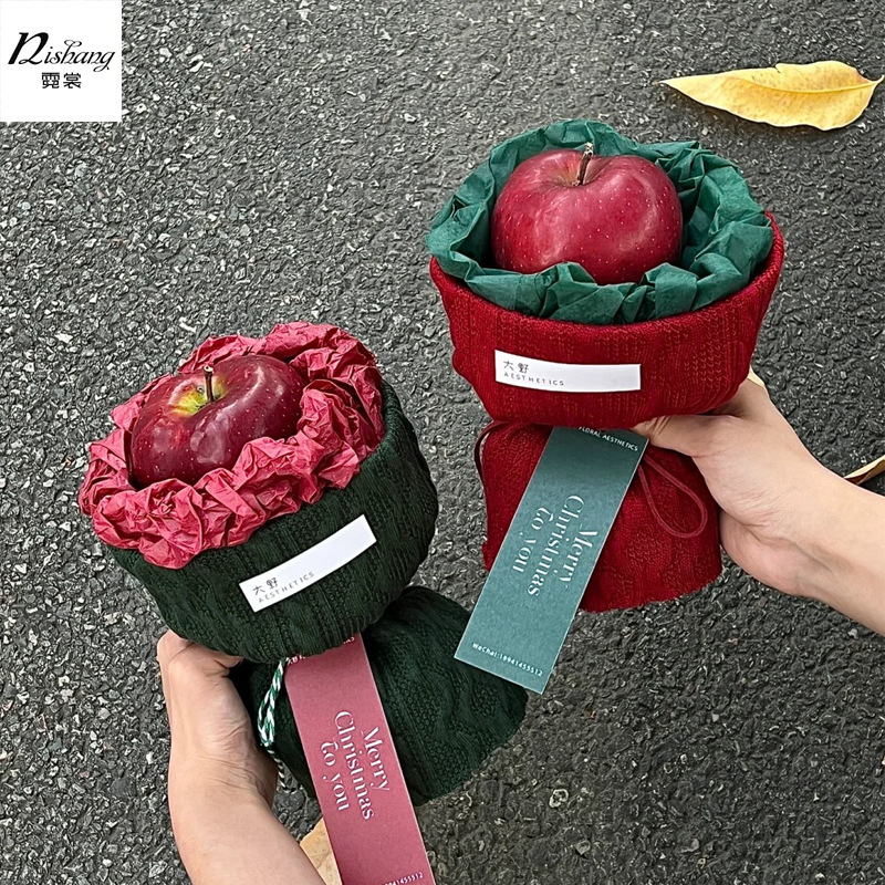 圣诞节小香风针织布包花纸平安夜礼物平安果包装纸diy材料包花布