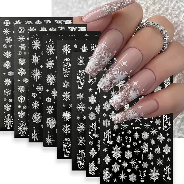 Internet Celebrity New Colorful Glitter Snowflake Nail Art Stickers Simple Sparkling F Snowflake Girl Nail Decoration Decals