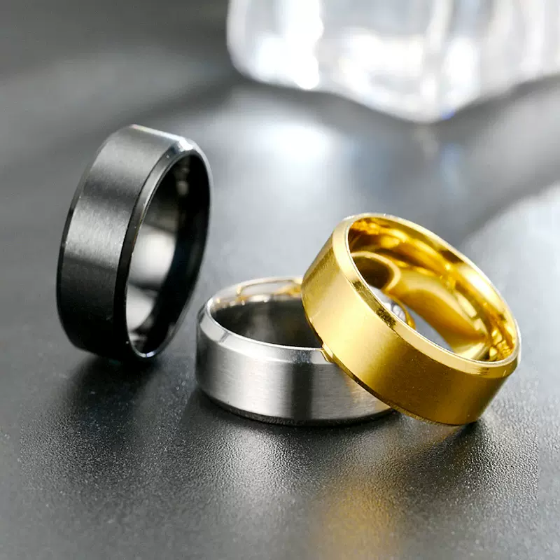 跨境欧美爆款 钛钢磨砂戒指 素面不锈钢男士戒指环亚马逊饰品批发