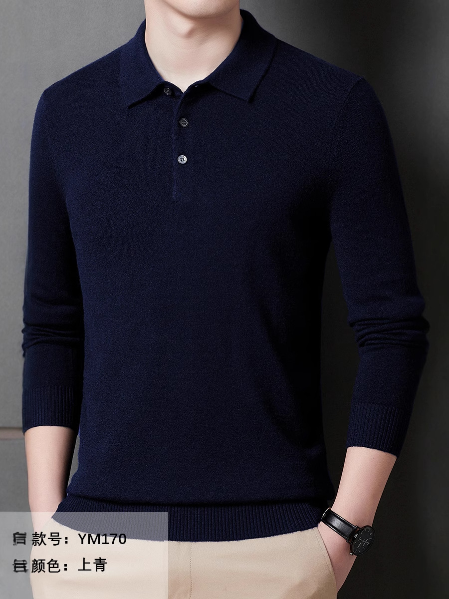 濮院ウールセーター メンズ 秋冬新作セーター メンズ ラペル ビジネス メンズウェア ポロ襟ニットセーター メンズ YM170