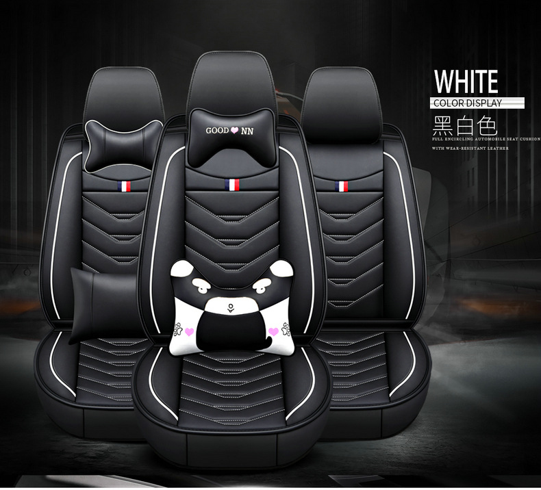 Car Seat Cover, All-Leather, Full Surround, Cartoon Design, Suitable for Honda Hr-V, Civic, Cr-V, Fit, Universal for All Seasons