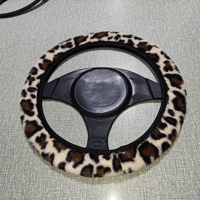 car anti-slip sweat-absorbent cover for – Steering wheel cover - no-inner-ring-leopard-print-beige-38cm