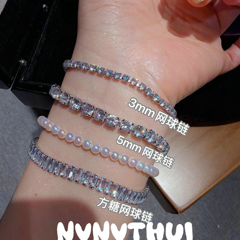 Jewelry: Luxurious and Elegant Sugar Cube Diamond-Studded Bracelet, Exquisite 3mm Sparkling Diamond Tennis Bracelet for Vacation, Suitable for Layering Jewelry: Luxurious and Elegant Sugar Cube Diamond-Studded Bracelet, Exquisite 3mm Sparkling Diamond Tennis Bracelet for Vacation, Suitable for Layering