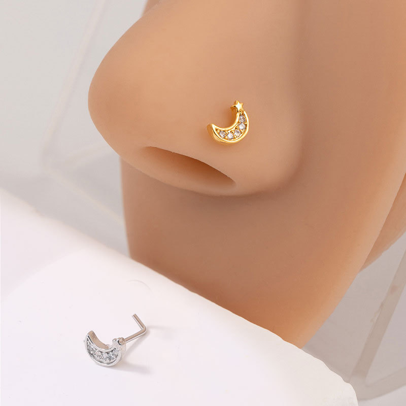 L-shaped Star And Moon Nose Stud In Copper With Zircon For Men_voghion.com