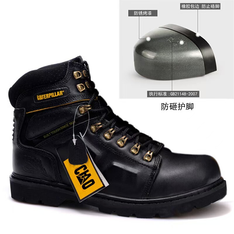 Classic Workwear Cross-Border Large Dock Layer Cowhide Workwear Outdoor Yellow Boots Men's Soft Lace-Up Genuine Leather High-Top Steel Toe