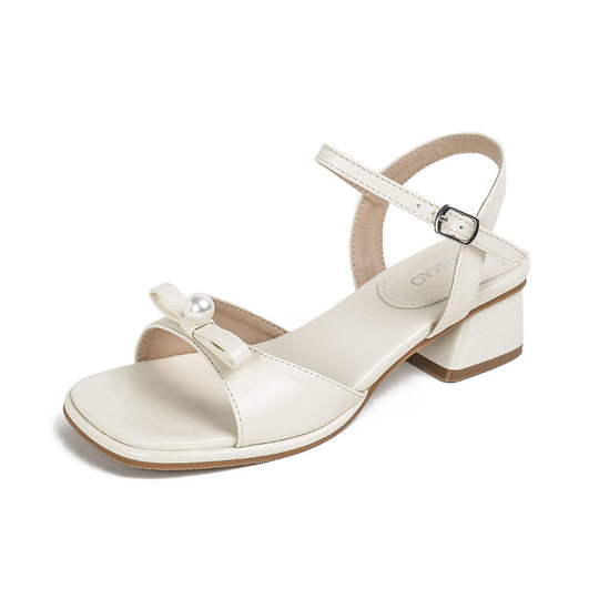 Fairy Style French Style Style Open Toe Sandals with Square Toe Thick Mid-Heel Elegant Open Toe 2025 New Style Women's Fashionable Outwear plus size Shoes