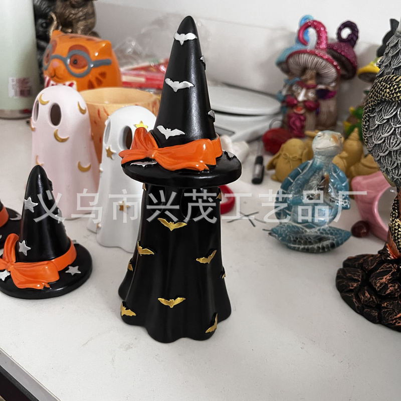 ハロウィーン魔女帽をかぶった三色幽霊樹脂装飾品ホームパーティー幽霊灯道具幽霊装飾|undefined