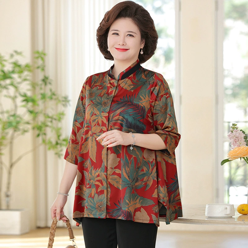 Женская одежда среднего и пожилого возраста, одежда для полных мам, летние свободные рубашки больших размеров, бабушкина одежда, летние костюмы, топы с короткими рукавами.