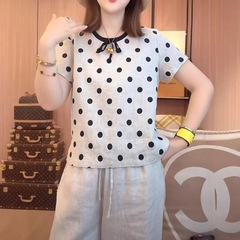 大码欧货女装韩版小众圆领波点T恤衫夏季设计感时尚休闲百搭上衣