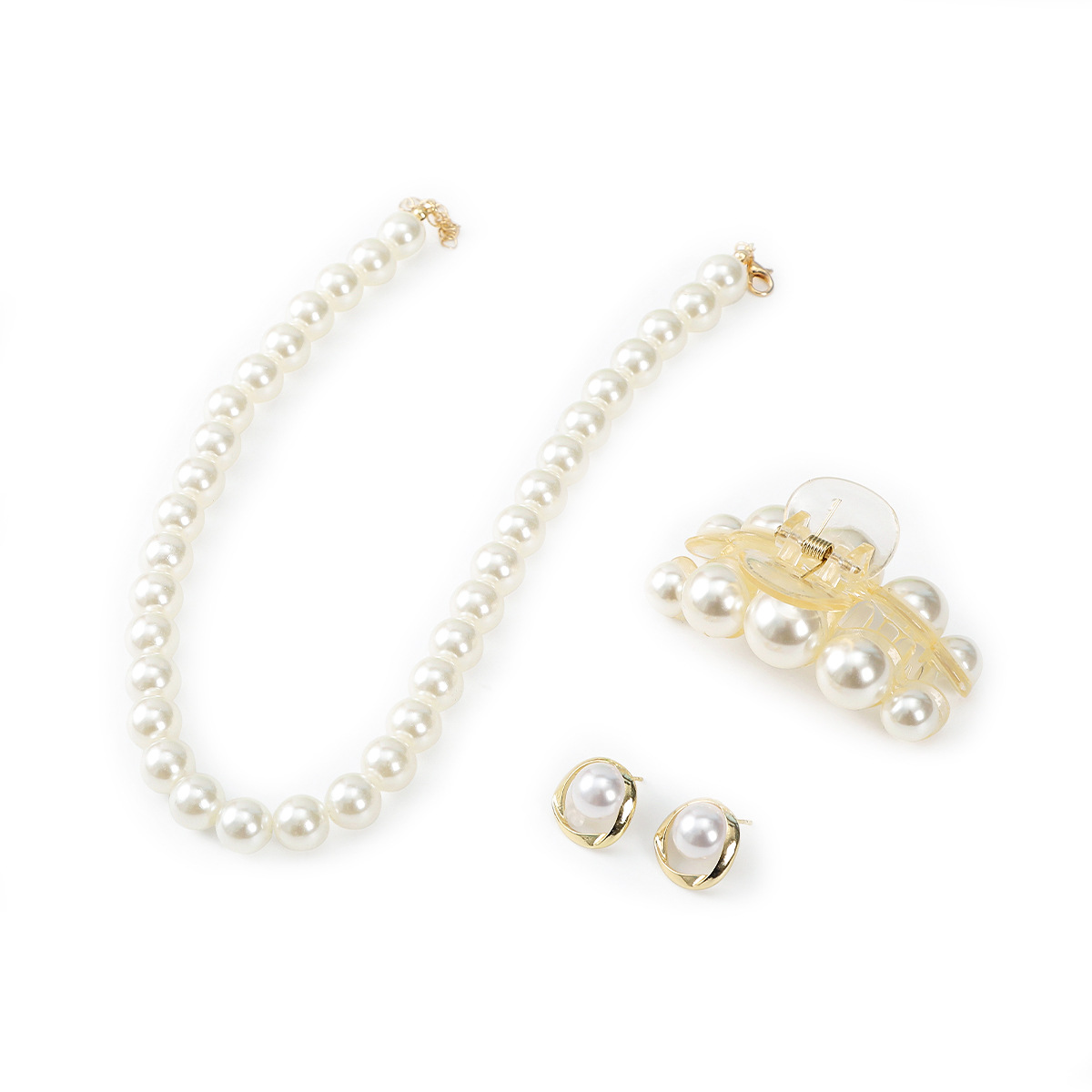 Accessories suit Pearl Necklace Hair Grab Earrings Female Shark Clip Back Head High Ponytail Clip Half Hair Clip