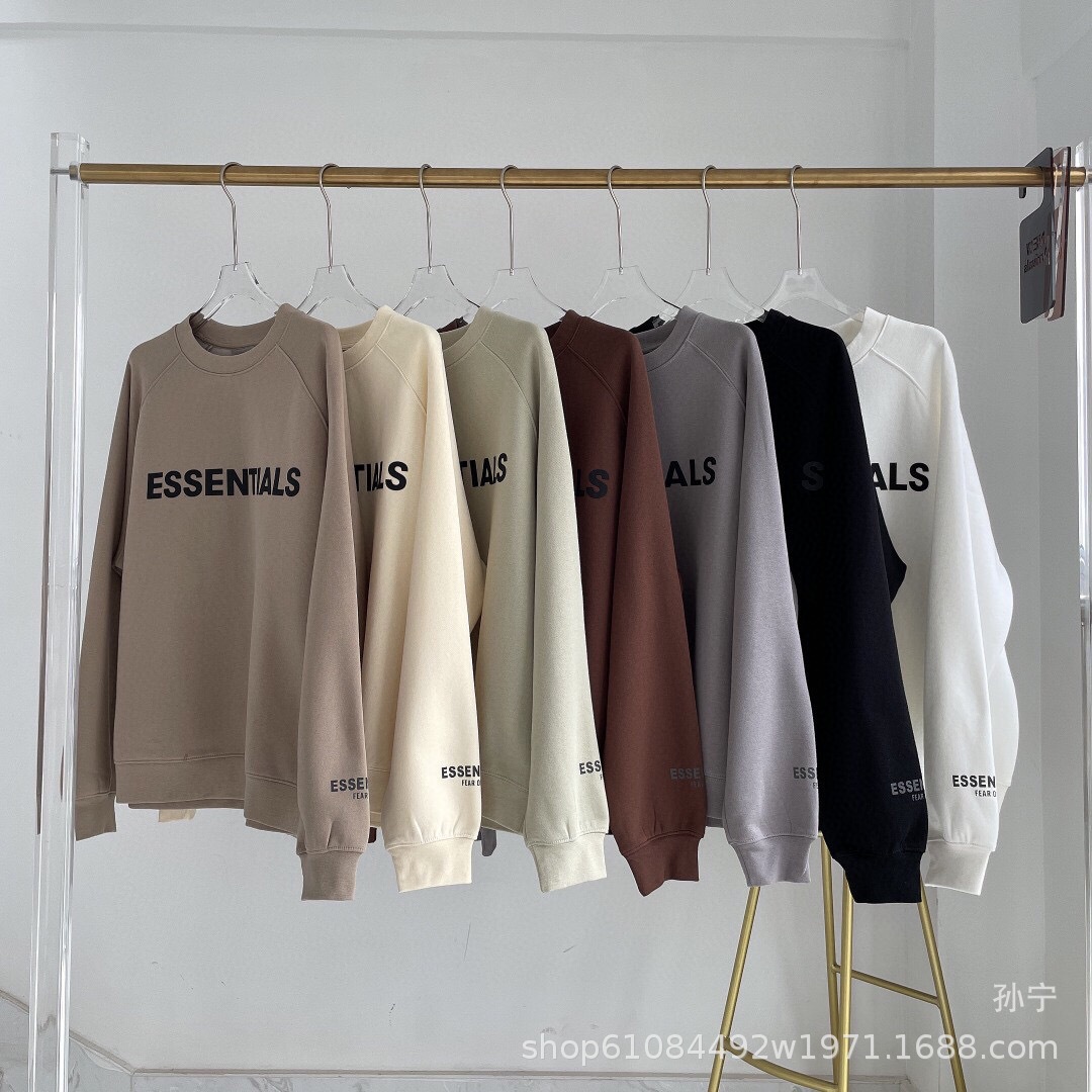 ESSENTIALS Fleece-Lined MIKI Crossover Streetwear Couple's Crew Neck Sweatshirt, Autumn/Winter Loose Fit