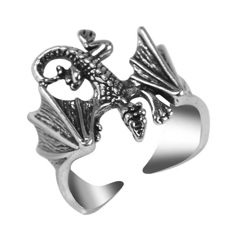 Bague ouverte Dragon Volant Transfrontalier pour Homme, Design Tendance et Polyvalent, Style de Niche Élégant, Bague pour Index Unique_voghion.com
