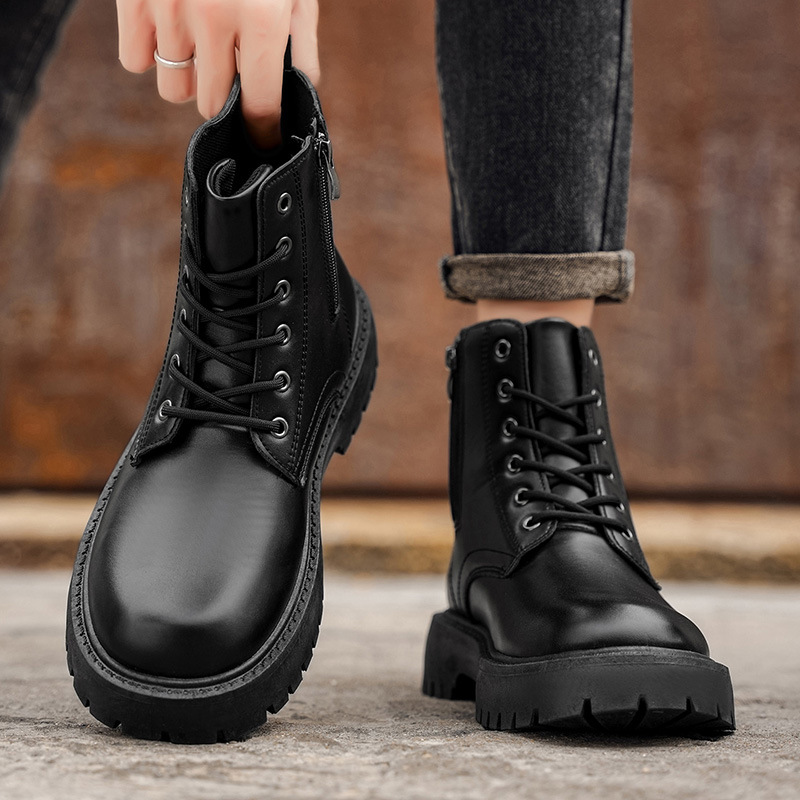 2025 primavera y otoño nuevos zapatos de hombre de primavera y otoño, zapatos de cuero casuales negros, zapatos deportivos de cuero