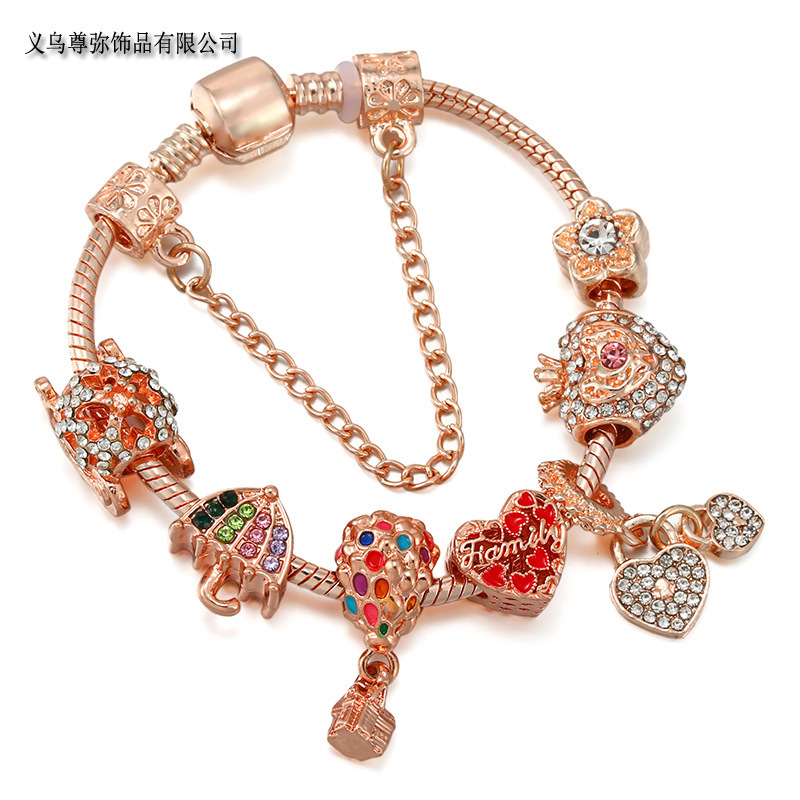 2023 New Rose Exquisite Bracelet Women's DIY Full Rhinestone Crown Red Heart Family Jewelry 2023 New Rose Exquisite Bracelet Women's DIY Full Rhinestone Crown Red Heart Family Jewelry