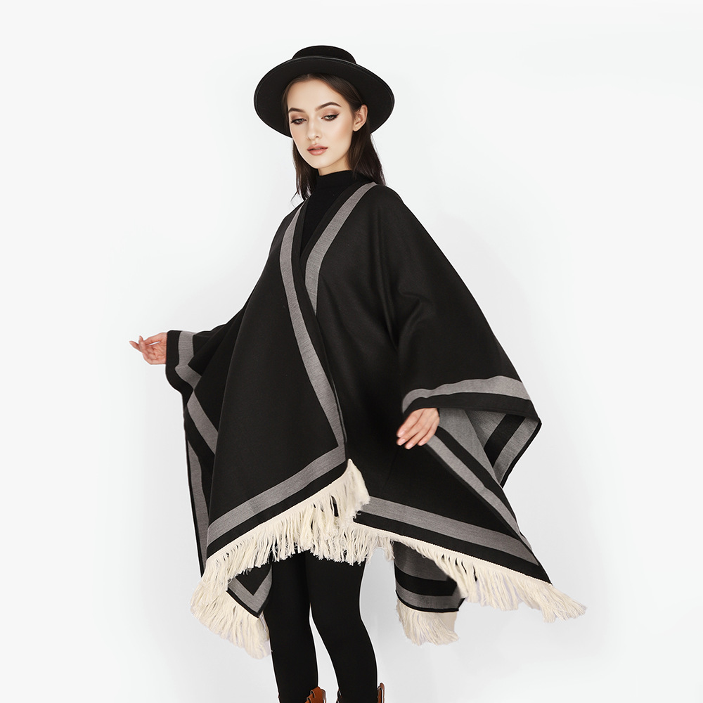 Chal de viaje Chal dividido de estilo étnico Otoño e invierno Bufanda larga con flecos gruesos Oficina de verano de doble cara disponible