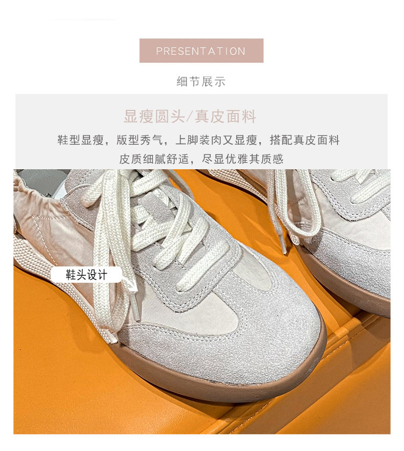 Giày sneaker nữ da thật phối lưới kiểu ballet, đế cao su chống trượt, dây buộc — Màu hồng, Màu mơ, Màu vàng chi tiết 9