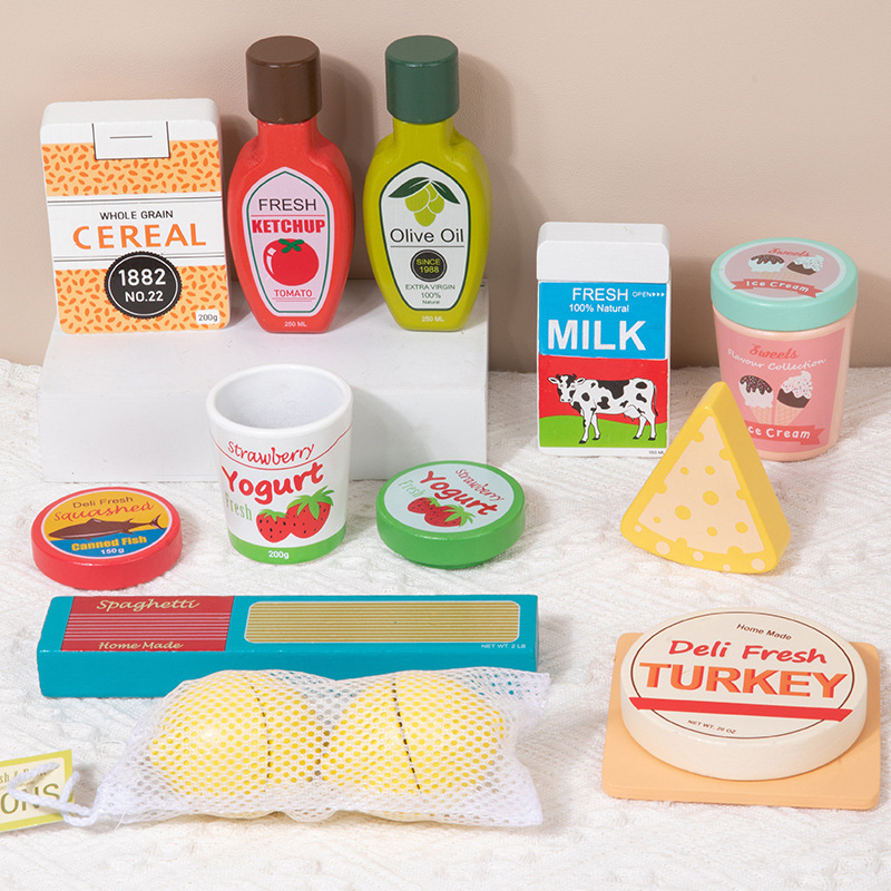 Juguetes transfronterizos para niños en casa imitación de tazas de cocina de madera botella de leche en casa botella de condimento juguetes 3 +