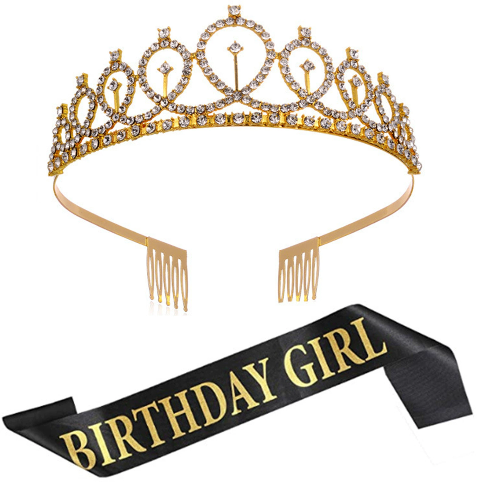 Диадема-ободок набор с кристаллами и лентой "Birthday Queen", комфортная подарочная принадлежность
