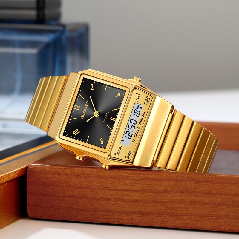 Timeless Beauty Retro Square Dual Display Electronic Watch Steel Band Waterproof Multifunctional Wristwatch Unisex Cross-Border Wholesale Timeless Beauty Retro Square Dual Display Electronic Watch Steel Band Waterproof Multifunctional Wristwatch Unisex Cross-Border Wholesale