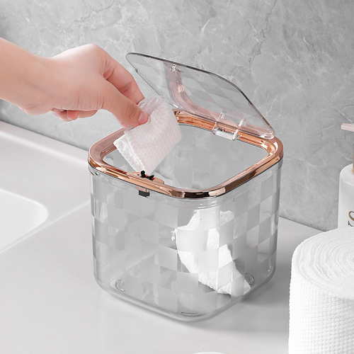 Light luxury ins style desktop trash can household storage box cosmetics mini trash can press pop-up lid debris bucket