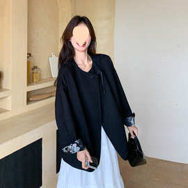 黑色新中式风西装外套女春秋2025新款宽松休闲小众设计感西服