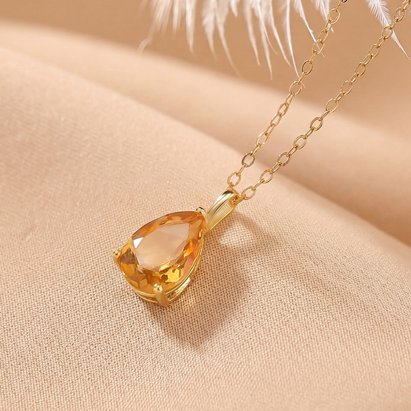 Mặt dây chuyền bạc S925 mạ vàng đính đá hoàng thủy tinh hình giọt nước — Mặt dây chuyền đơn (không kèm dây)