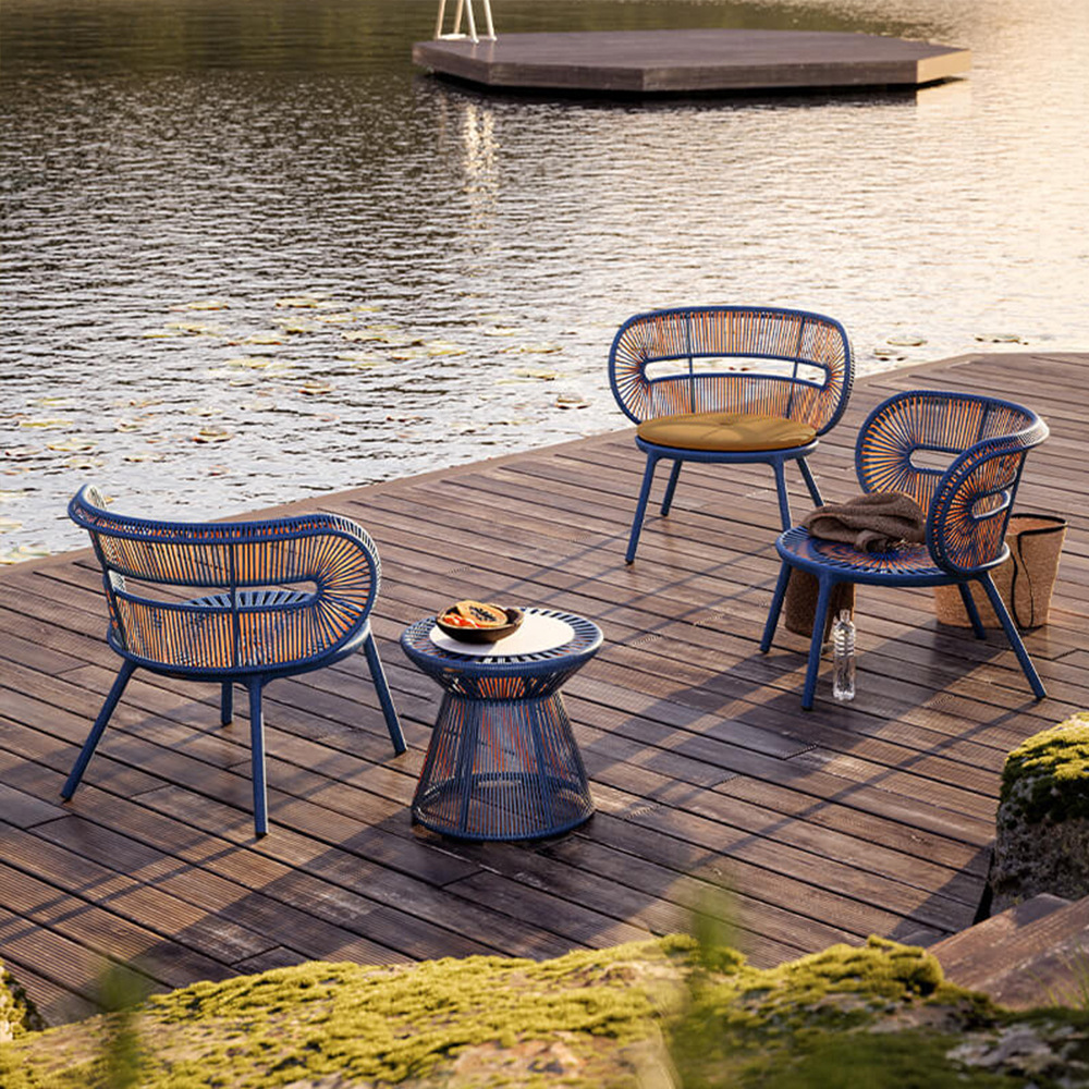 Hollywood outdoor rattan chair and table set lazy balcony courtyard single sofa coffee table garden three-piece furniture set