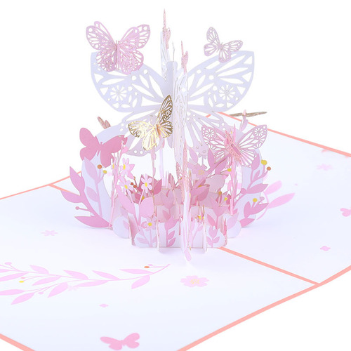 Valentine's Day 3D Greeting Card Butterfly Basket Blessings 3D Paper Sculpture Creative Gift Post Letter Card Paper Sculpture Wholesale