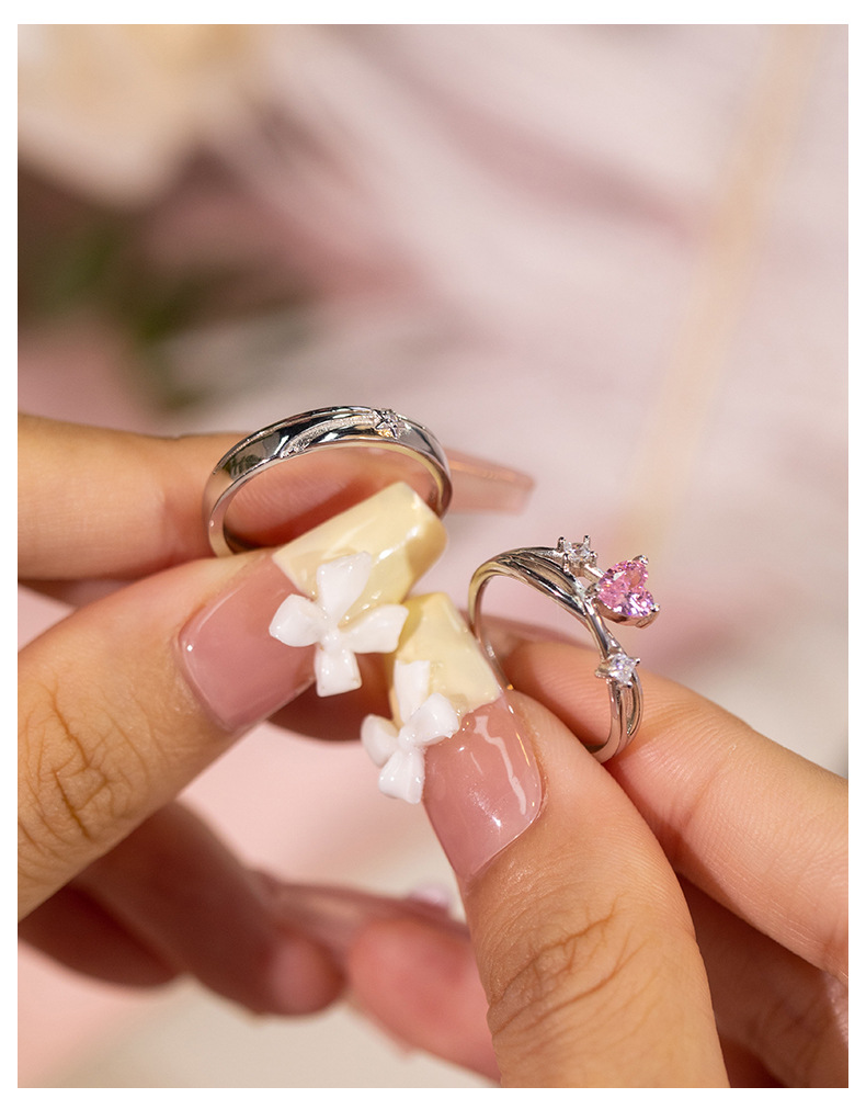 1 Piece Quantity Daily, Date Occasion 925 Sterling Silver Zircon Heart Shape Open Rings