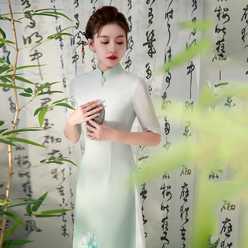 Lotus Chinese Dresses Oriental Qipao runway costumes Chinese wind restoring ancient ways is elegant temperament dress