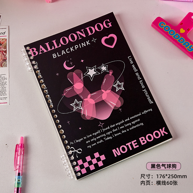 Negro Rosa B5 cuaderno de hojas sueltas de alto aspecto cuaderno portátil desmontable sin perder las manos Escuela secundaria Libro de preguntas equivocado