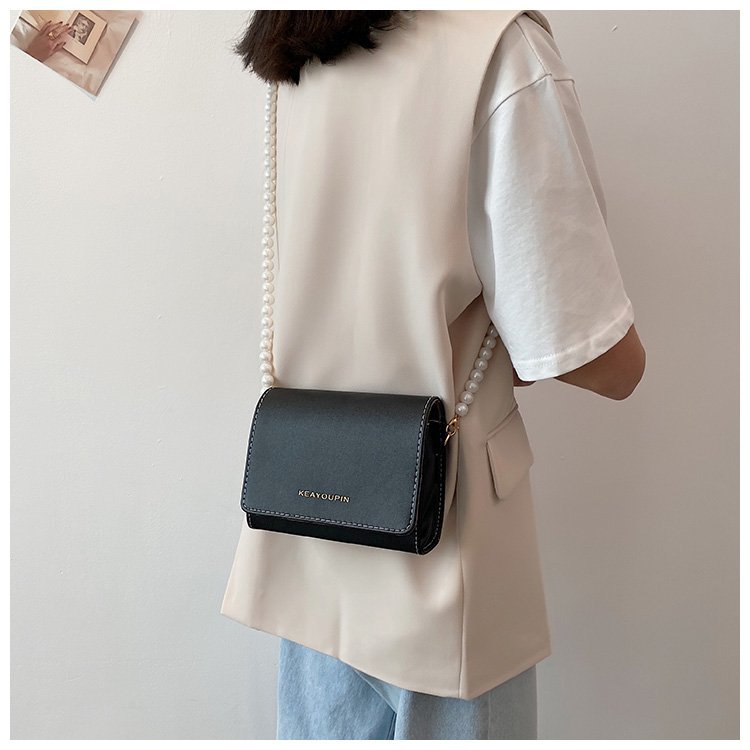 Daily, Shopping Occasion Pu Leather Material Solid Color Pattern Women's Pu Leather Solid Color Elegant Beading Pearls Square Magnetic Buckle Shoulder Bag Crossbody Bag