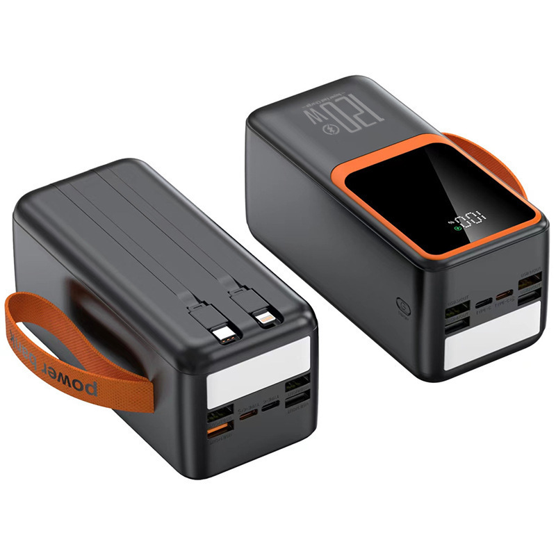 国境を越えた卸売パワーバンク 120W 大容量、ワイヤー内蔵デジタル ディスプレイ双方向超高速充電モバイル電源印刷|undefined