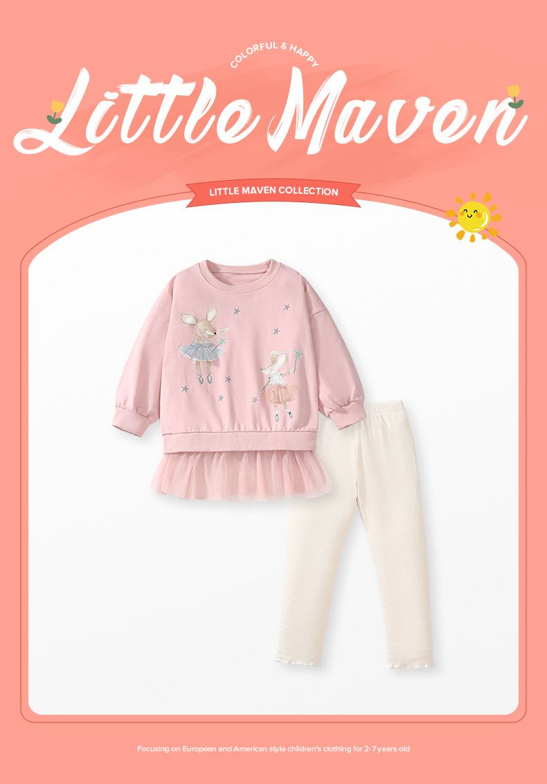 160g Weight Long Sleeve Sleeve Length 100、46, Cotton Fabric Type Little Maven Autumn Long Sleeve Girl Suit Mesh Children Suit Cute Cartoon Girl Suit