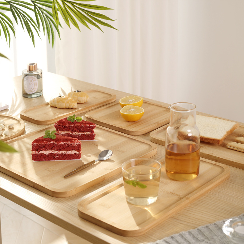 竹制酒店茶水托盘家用圆盘水果盘子烧烤盘竹木客厅餐具长方形餐盘