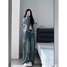 针织开衫毛衣外套女秋季新年穿搭红色宽松外搭休闲拉链上衣潮