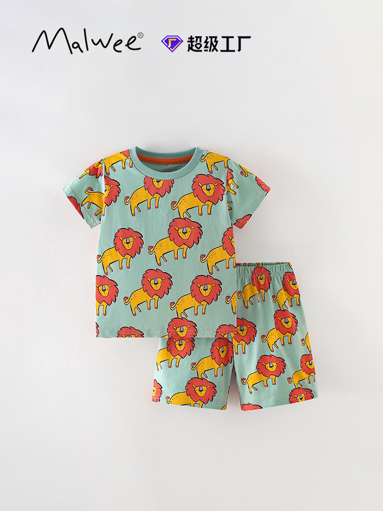 Trajes de niños malwee transfronterizos de verano nuevos niños europeos y estadounidenses de cuello redondo camiseta de manga corta guapo conjunto de dos piezas