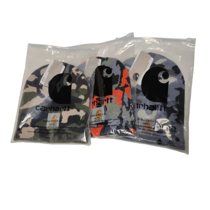 크로스 보더 CARHARTT CARHART 자카드 위장 모자 남성용 및 여성용 작업복 야외 사이클링을위한 직선 챙 짧은 니트 모자